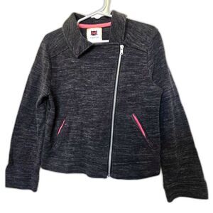 Gymboree Girls Zip Jacket Dark Heather Gray Pink Trim Size S 5-6 100% Cotton
